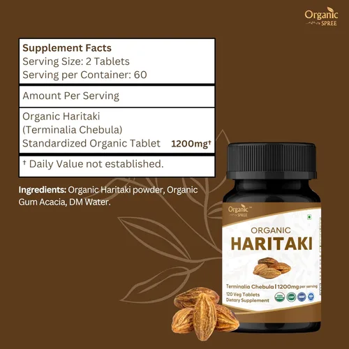 Miniatura 4 de ORGANIC SPREE Haritaki Tablets - Suplemento Haritaki orgánico del USDA, apoya la digestión y el bienestar general*, 120 tabletas