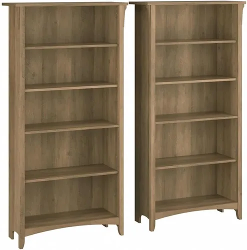 Miniatura 11 de Bush Furniture Salinas - Estantería alta de 5 estantes, juego de 2 en gris Shiplap y blanco puro, almacenamiento vertical de oficina, estanterías