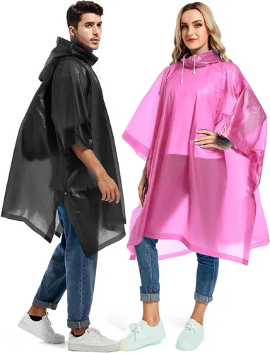Miniatura 8 de Paquete de 2 ponchos de lluvia para adultos, reutilizables, impermeables, de supervivencia, emergencia, resistente, con capucha con cordón