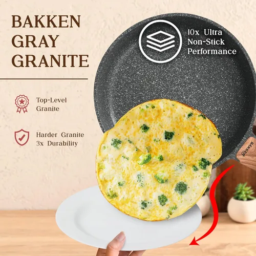 Miniatura 7 de Bakken-Swiss - Juego de utensilios de cocina de 14 piezas, antiadherentes de granito, ecológico, sin PFOA, PFOS y PTFE para todas las estufas