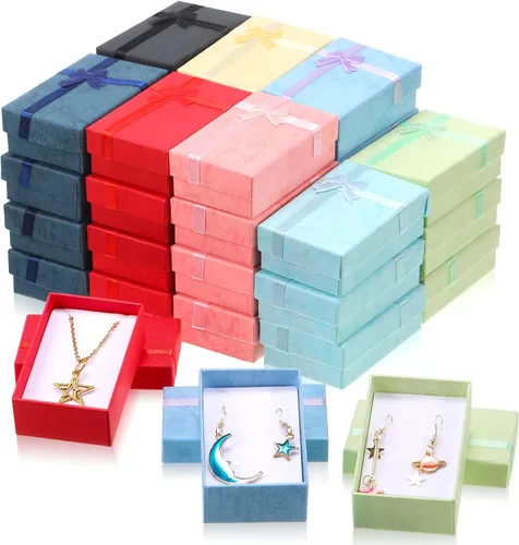 Miniatura 9 de Batiyeer Juego de cajas de regalo de joyería, cajas de cartón de regalo pequeñas vacías para embalaje de joyas con lazo de cinta para aniversarios