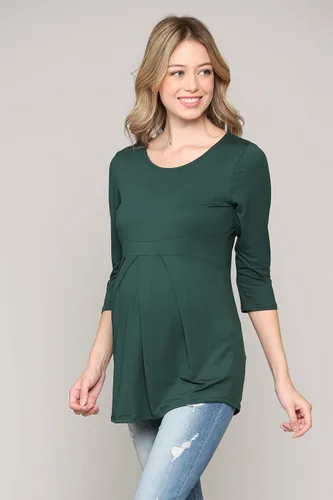 Miniatura 72 de LaClef - Blusa de maternidad para mujer, cuello redondo, manga 3/4, plisada al frente, estilo peplum