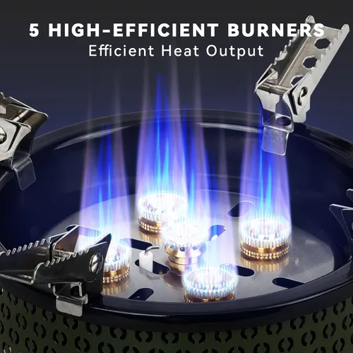 Miniatura 3 de Estufa de gas portátil para acampar con bolsa de almacenamiento y adaptadores de gas, estufa de propano de 5 quemadores para patio al aire libre