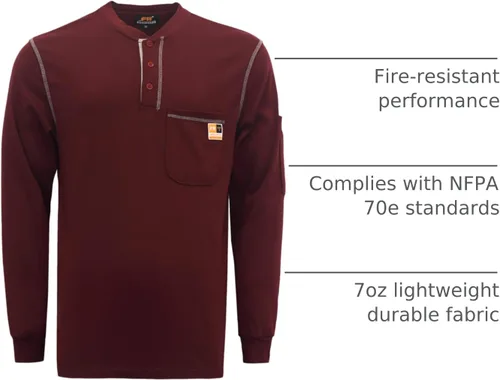 Miniatura 87 de KONRECO Camisas FR para hombre resistentes al fuego/ignífugo CAT2 7oz algodón dos tonos y camisa Henley