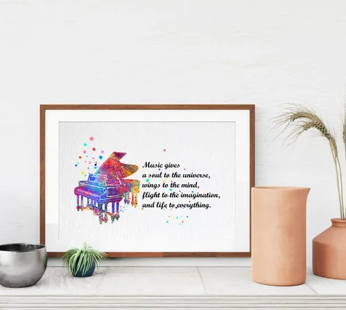 Miniatura 2 de Dignovel Studios Música de piano sin marco de 8 x 10 pulgadas da un alma al universo músico citas inspiradoras diciendo sabiduría acuarela impresión