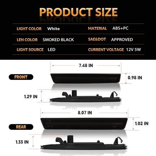 Miniatura 6 de Luces LED de señalización lateral blancas para parachoques, lámparas de señal de estacionamiento para 2015-2023 Dodge Challenger 4 piezas, lente