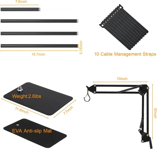 Miniatura 5 de Soporte para Lámpara de Reptiles Soporte de Luz para Reptiles (15.7 pulgadas a 74.3 pulgadas) con Brazo Oscilante Ajustable de 360°, Soporte