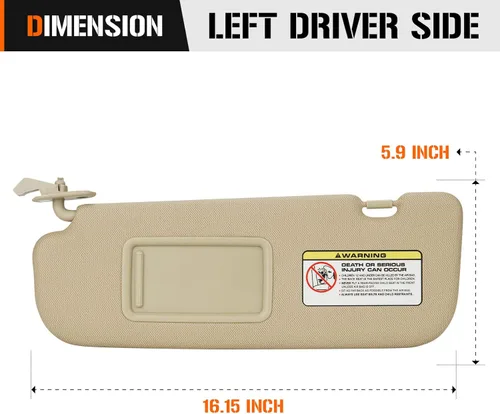 Miniatura 6 de Visera solar para Hyundai Elantra 2011-2015 (no compatible con el modelo GT), repuesto de parasol beige para lado izquierdo del conductor
