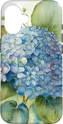 Funda para iPhone 16 Watercolor Vintage Floral Blue Hydrangeas Flower