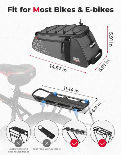 Miniatura 9 de KEMIMOTO Bolsa trasera para bicicleta – Bolsas de PVC resistentes al agua de 8 L para portabicicletas, alforja para maletero de bicicleta para Gris