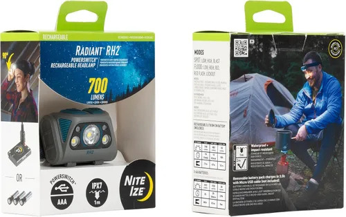 Miniatura 9 de Nite Ize Radiant RH2 PowerSwitch - Linterna frontal recargable para camping y senderismo, batería recargable, luz manos libres con 7 modos