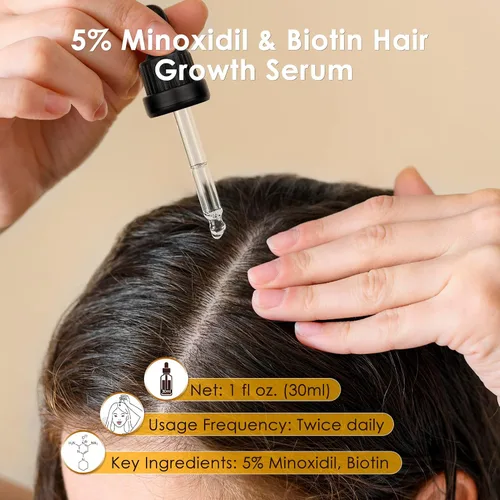 Miniatura 3 de Kit de suero para el crecimiento del cabello de minoxidil al 5% para hombres y mujeres, aceite de suero de biotina para el crecimiento del cabello