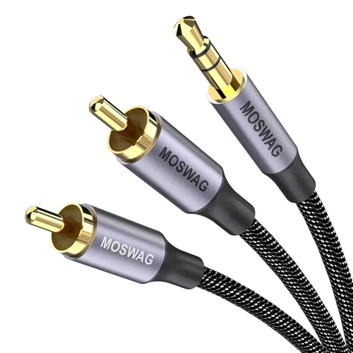 Miniatura 8 de MOSWAG Cable RCA, adaptador de audio estéreo macho de 0.138 in a 2RCA macho, doble blindado, chapado en oro, cable coaxial trenzado de nailon AUX
