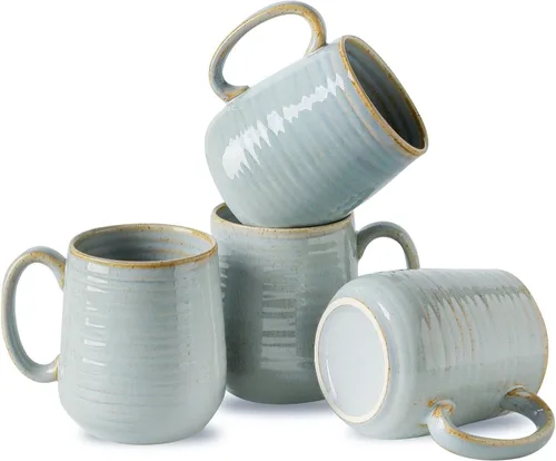 Miniatura 9 de Juego de 4 Tazas de Café de HASENSE, Tazas de Cerámica de 12 Oz con Mango Grande, Juego de Tazas Rústicas Coloridas para Café, Té, Coco, Café