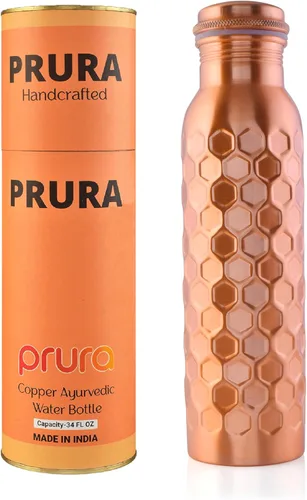 Miniatura 31 de Botella de agua de cobre con estampado puro, a prueba de fugas, recipiente de cobre ayurvédico para deportes, gimnasio, aire libre, yoga, beneficios