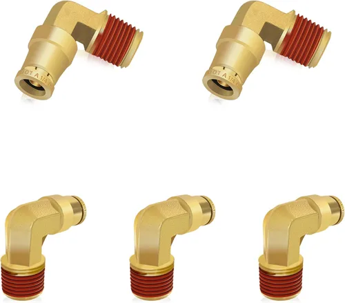 Miniatura 18 de Siptenk Codos de 1/2" DOT de latón DOT de aire de conexión rápida DOT accesorios de línea de aire DOT 5 piezas, tubo de 1/2" OD x rosca NPT de 3/8