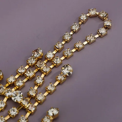 Miniatura 6 de YERTTER Pulsera dorada con diamantes de imitación para boda, cadena de dedo de cristal brillante con anillo de arnés, cadena de mano, eslabones