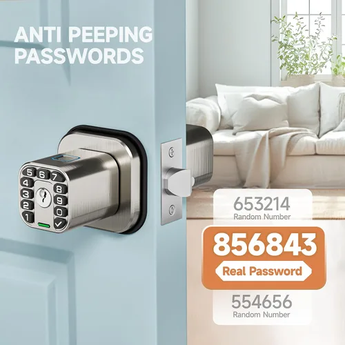 Miniatura 6 de Richelock Pomo de puerta cuadrado con teclado, cerradura de puerta de entrada Keylees con cilindro, bloqueo automático, impermeable y resistente a