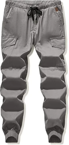 Miniatura 7 de JMIERR Pantalones cargo de moda para hombre, casuales, de algodón, elásticos, de sarga con cordón, pantalones deportivos con 6 bolsillos