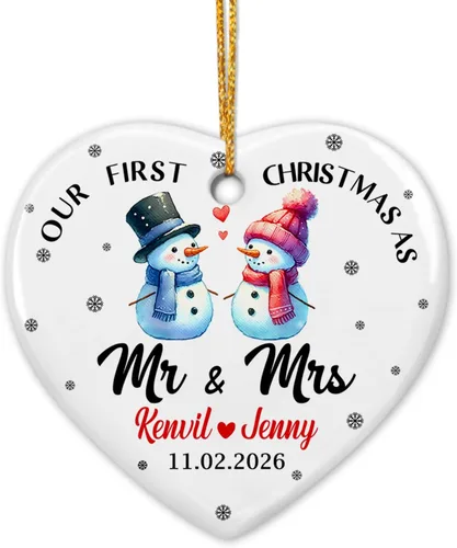 Miniatura 19 de Adorno de cerámica personalizado para la primera Navidad, nombres personalizados para parejas, regalo de primer adorno de Navidad para recién