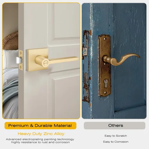 Miniatura 9 de 1 paquete de manijas de puerta doradas, pomos de puerta resistentes para interior de dormitorio y baño, manijas de puerta con cerradura de palanca