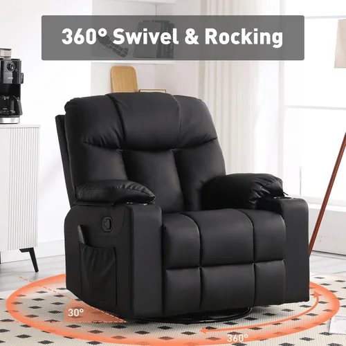 Miniatura 5 de Bonzy Home Sillón reclinable mecedor giratorio de gran tamaño, silla reclinable mecedora de 40 pulgadas con calefacción y masaje, sillón individual