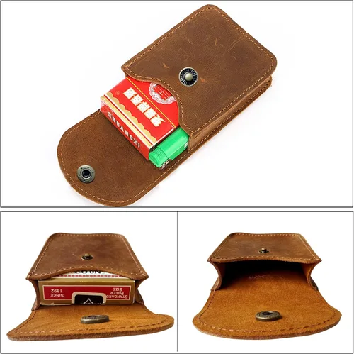 Miniatura 3 de Funda de cuero genuino, caja de cartas de juego de una sola cubierta, bolsa de cuero multiusos con clip para cinturón para llevar tarjetas, Marrón