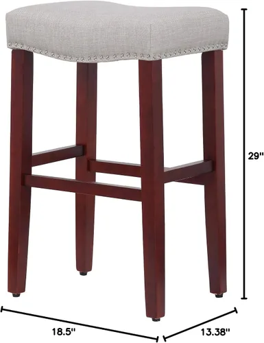 Miniatura 3 de WO Home Furniture Taburete de bar de 29 pulgadas, taburete tapizado sin espalda con patas de madera rojo cereza para cocina (gris)