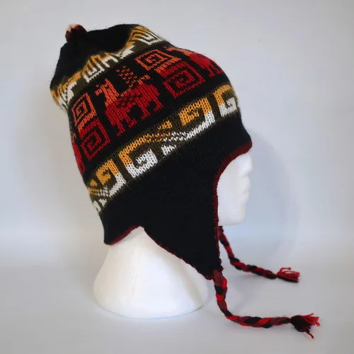 Miniatura 2 de Gorro de invierno con mezcla de lana de alpaca Chullo Peruano Inca Diseño Reversible con orejeras. Gorro de tamaño mediano, Unisex