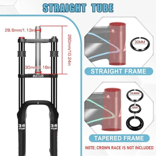 Miniatura 3 de BUCKLOS 20 pulgadas 4.0 Fat Tire Bike Suspension Tenedor, 7.087 in Travel 5.315 in Spacing Hub 0.354 in QR Ebike Oil MTB Fat Fork, Doble Corona