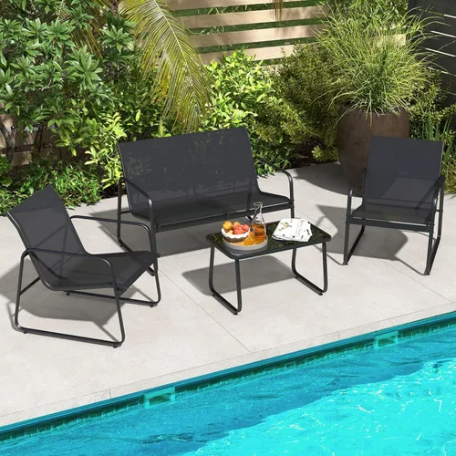 Miniatura 2 de Tangkula Juego de muebles de patio de 8 piezas, juego de conversación al aire libre con mesa de centro de vidrio templado, juego de muebles
