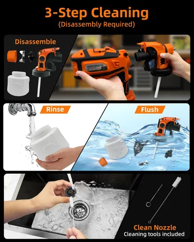 Miniatura 4 de Pulverizador de pintura HVLP inalámbrico - Motor de 650 W, recipiente desmontable de 47.3 fl oz, 6 boquillas de cobre, 3 patrones de pulverización