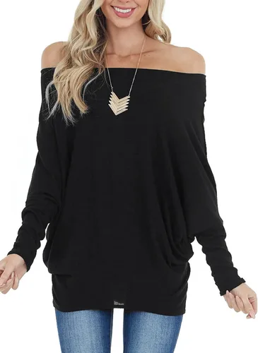 Miniatura 4 de MIHOLL Blusa de manga larga para mujer, estilo murciélago, casual, holgada, Dolman, blusa