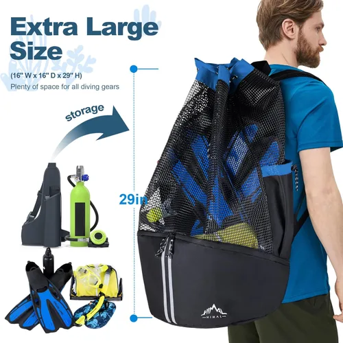 Miniatura 2 de GoHimal Scuba Diving Bag, XL Mesh Backpack for Scuba Diving and Snorkeling Gear & Equipment, Holds Mask, Fins, Snorkel
