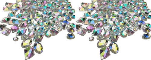 Miniatura 8 de 200 piezas de diamantes de imitación acrílicos AB con parte trasera plana para coser con formas mixtas para manualidades, manualidades, ropa
