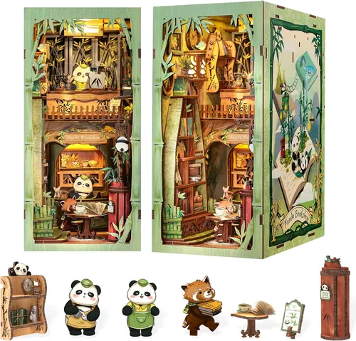 Miniatura 9 de Fsolis Kit de rincón de libros – Kit de casa en miniatura para adultos, estantería 3D rompecabezas de madera Booknook Music Librero Diorama regalos