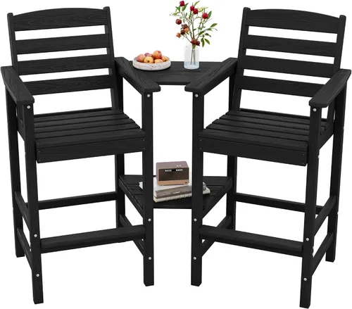 Miniatura 16 de SERWALL Juego de 2 sillas Adirondack altas Adirondack de gran tamaño, taburetes de bar con altura de barra para exteriores, juego de sillas