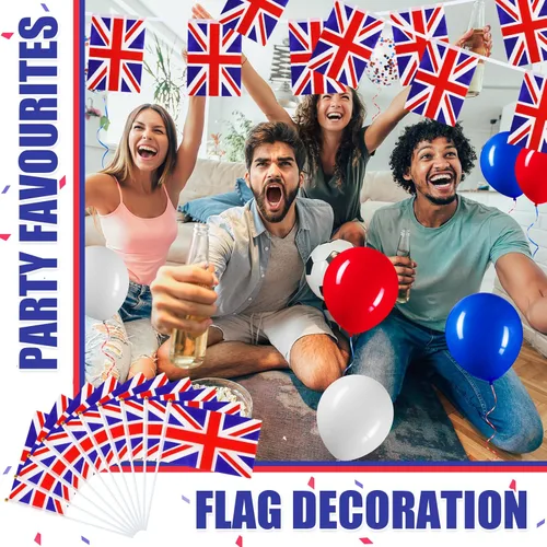 Miniatura 6 de Lenwen 54 banderines británicos del 4 de julio, banderines de bandera británica, globos de látex rojos, blancos y azules con globos de confeti