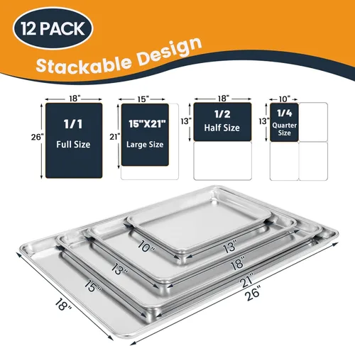 Miniatura 7 de Paquete de 12 bandejas para hornear de tamaño medio, bandeja de aluminio comercial para galletas, duradera y antiadherente, 18 x 13 pulgadas