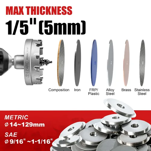 Miniatura 3 de EZARC Sierra Perforadora de Carburo de Tungsteno de Alta Resistencia, Cortador de Agujeros para Acero Inoxidable, Metal en Lámina 1-1/2" 38mm