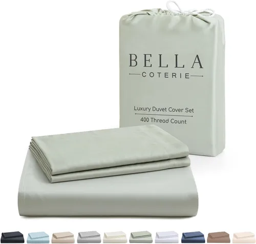 Bella Coterie - Juego de funda de edredón de viscosa de bambú de lujo, tamaño King, 100% cultivado orgánicamente, lazos en las esquinas, ultra