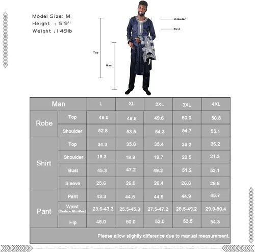 Miniatura 6 de HD Ropa africana para hombre, ropa Agbada, camisas y pantalones bordados, 3 piezas
