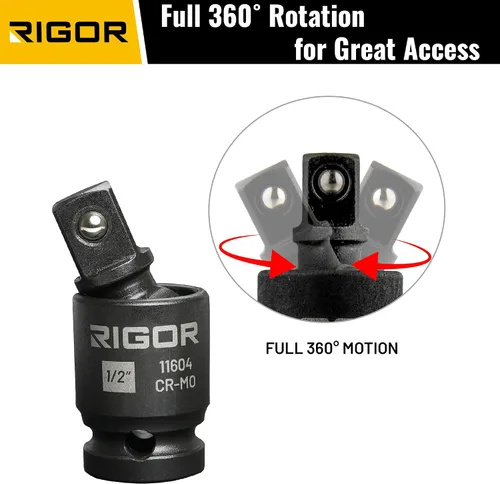 Miniatura 3 de RIGOR 11601 Juego de adaptadores de enchufe universal de 3 piezas - 1/4", 3/8", 1/2" Drive Enchufes de molibdeno cromado de grado de impacto