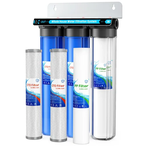Sistema de filtro de agua para toda la casa, sistema de filtración de agua de 3 etapas para toda la casa, entrada/salida de 3/4 pulgadas, reduce