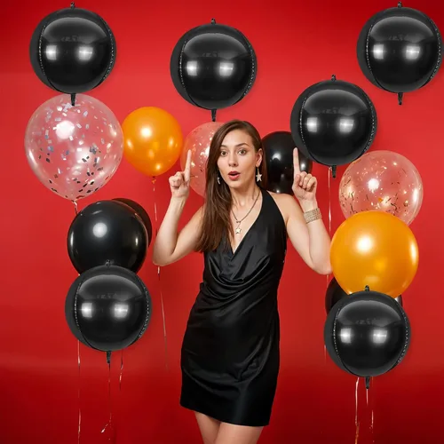 Miniatura 4 de 6 globos redondos negros de aluminio, globos redondos gigantes 4D, globo negro metálico de 22 pulgadas para Año Nuevo, cumpleaños, boda, graduación