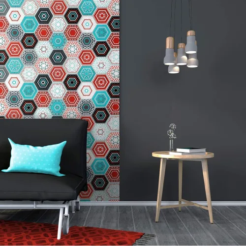 Miniatura 2 de Dundee Deco PG7028 Mosaico hexagonal sintético multicolor, 3.2 pies x 1.6 pies, panel de pared 3D de PVC, decoración de paneles de pared de diseño
