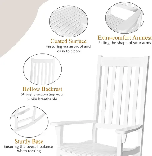 Miniatura 6 de Tangkula Mecedora de madera de acacia, mecedora de madera con respaldo alto y reposabrazos para uso en interiores y exteriores, mecedora de patio