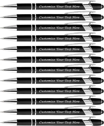 Miniatura 30 de Bolígrafos personalizados con punta de lápiz digital, bolígrafos grabados personalizados, bolígrafo de bola de tacto suave, bolígrafos con nombre