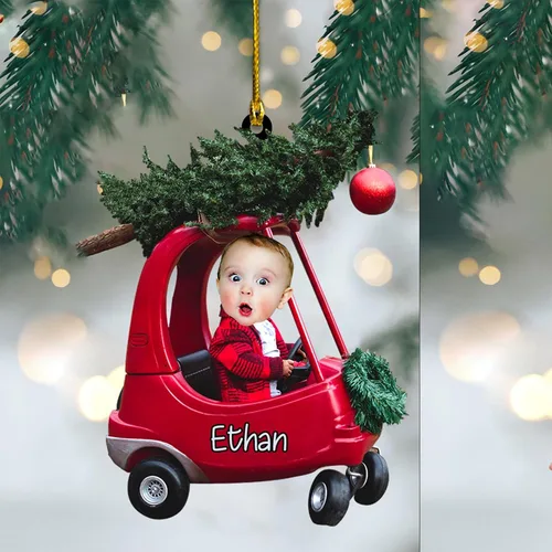 Miniatura 14 de GODLOVER Foto personalizada de bebé con adorno de Navidad de dinosaurio, plano impreso en 2D, adornos de Navidad, regalos de familia, regalo Estilo 1