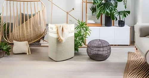 Miniatura 3 de Casaphoria Cesta de lavandería, algodón marrón claro, 16 x 13 x 22 pulgadas, plegable, cuadrada, grande, caja, 50 L, sala de estar, dormitorio
